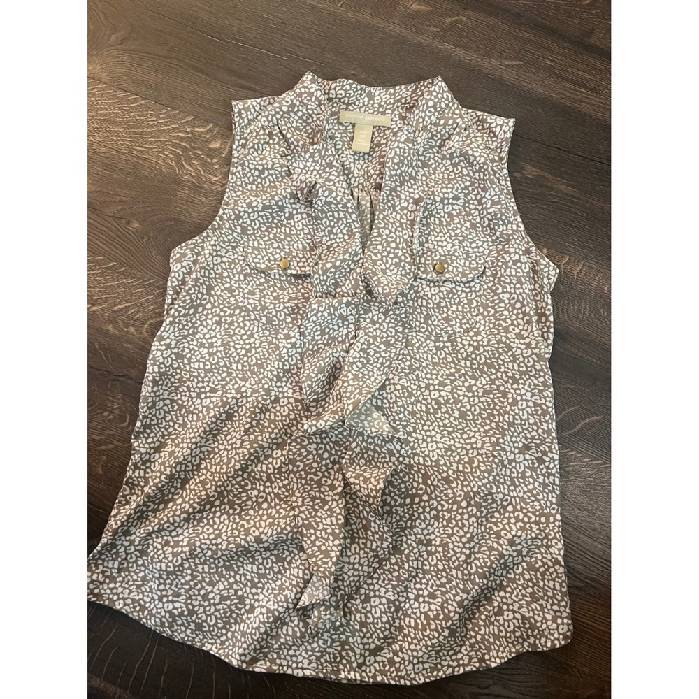 Banana Republic Sleeveless Blouse Animal‎ Print Tie Front Top XS
